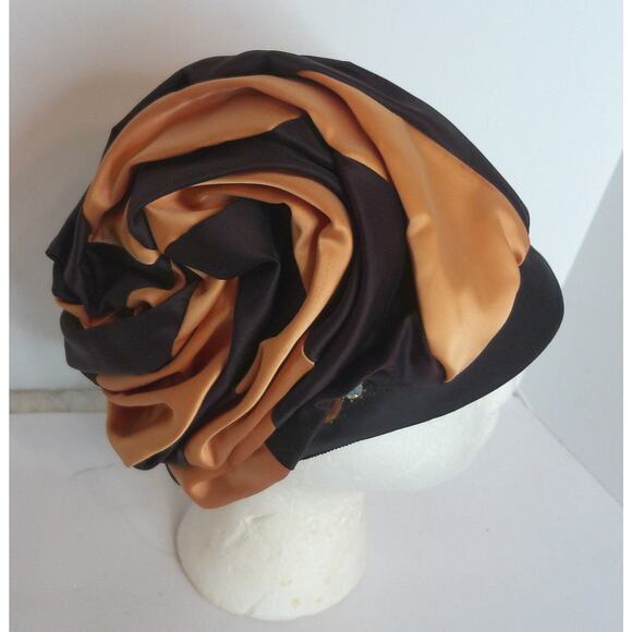 Vintage Satin Swirl Mod Turban Style Hat Cap Rhinestone Detail - Picture 2 of 15